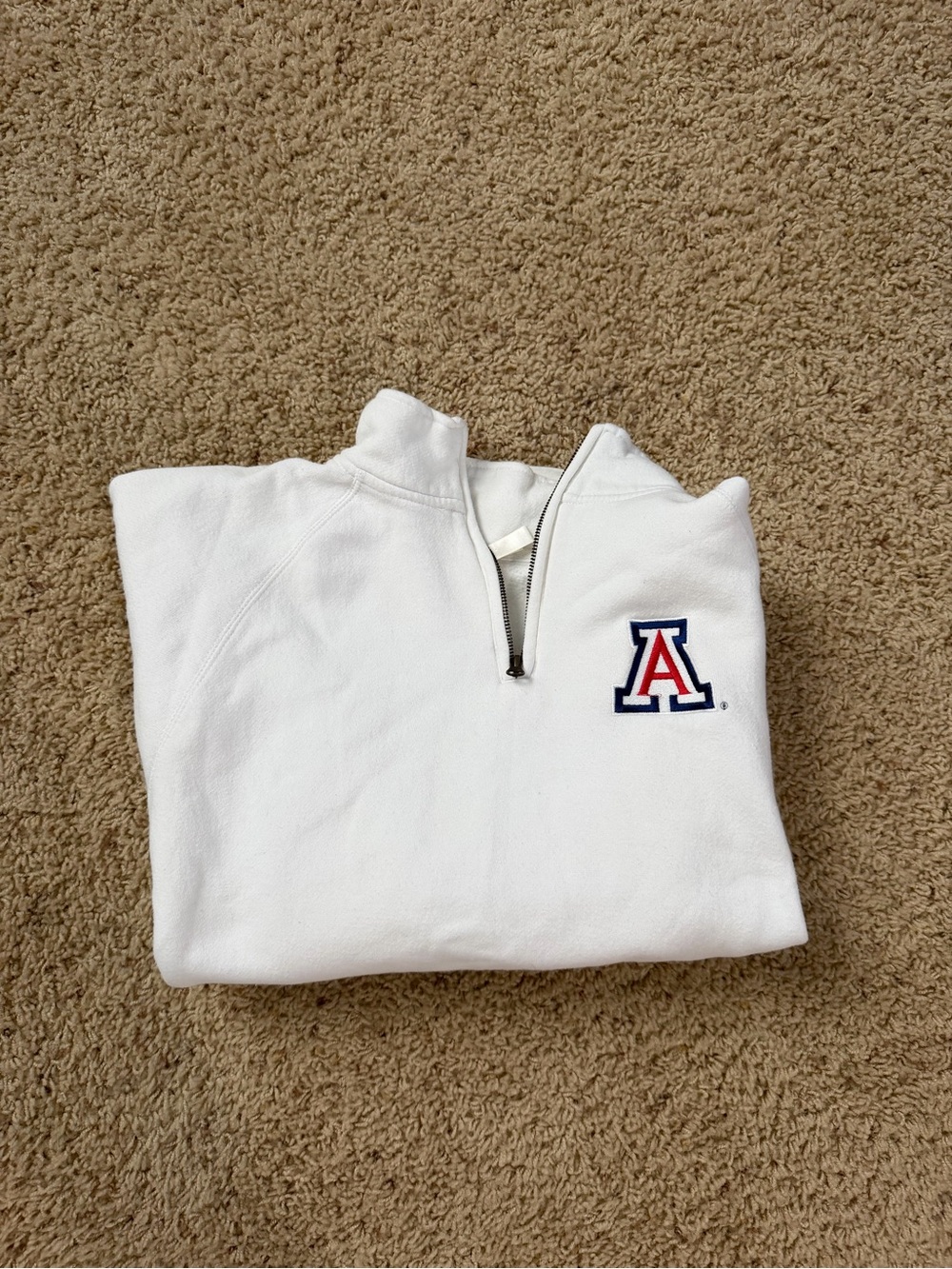 Oura White Quarter-Zip Pullover with Red and Blue Embroidered A